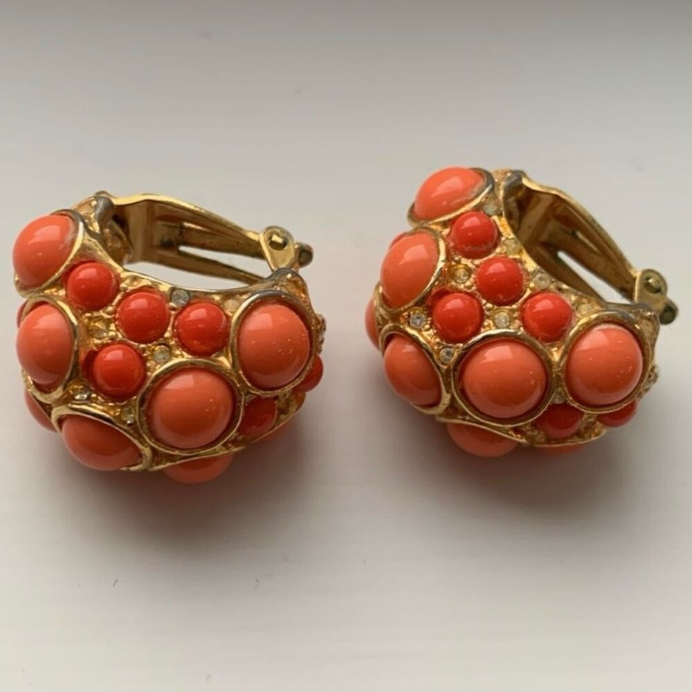 Vintage Kenneth Jay Lane Coral Snail Brooch & Matching Earrings Set - Picture 6 of 10